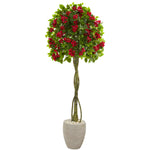 Nearly Natural 5767 5.5' Artificial Green & Red Bougainvillea Topiary Tree in Sand Colored Planter