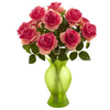 Nearly Natural Roses w/Colored Glass Vase