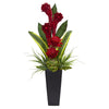 Nearly Natural 6360 35" Artificial Green & Red Ginger & Artichoke Tropical Arrangement in Black Vase