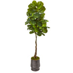 Nearly Natural 9693 69" Artificial Green Real Touch Fiddle Leaf Tree in Ribbed Metal Planter