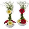 Nearly Natural 18`` Gerber Daisy and Grass Artificial Arrangement in White Vase (Set of 2)
