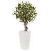 Nearly Natural 5831 3.5' Artificial Green Olive Tree in White Tower Planter