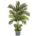 Nearly Natural T1238 5.5' Artificial Green Areca Palm Tree in Embossed Black Tin Planter