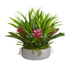 Nearly Natural 16`` Bromeliad & Grass Artificial Plant in Ceramic Vase