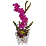 Nearly Natural Phalaenopsis Orchid & Succulent Artificial Arrangement in Chair Planter