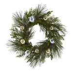 Nearly Natural 26`` Sparkling Pine Artificial Wreath with Decorative Ornaments