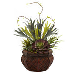 Nearly Natural 6752 20" Artificial Green Succulent Garden with Decorative Planter