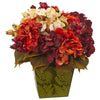 Nearly Natural A1175 13" Artificial Autumn Hydrangea Berry Arrangement in Green Vase, Multicolor