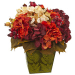 Nearly Natural A1175 13" Artificial Autumn Hydrangea Berry Arrangement in Green Vase, Multicolor