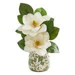 Nearly Natural 1847 15" Artificial White Magnolia Arrangement in Floral Design Vase