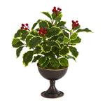 Nearly Natural 15``Variegated Holly Artificial Plant in Metal Chalice (Real Touch)