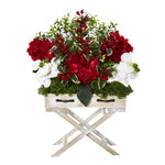 Nearly Natural A1100 26" Artificial Green & Red Hydrangea, Phalaenopsis Orchid & Holly Berry Arrangement in Drawer Planter