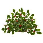 Nearly Natural 8937 20" Artificial Green Real Touch Variegated Holly with Berries Ledge Plant