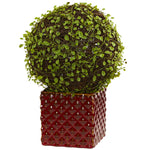 Nearly Natural 6394 13" Artificial Green Mohlenbechia Ball Plant in Red Ceramic Cube