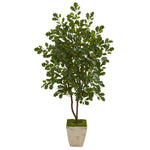 Nearly Natural 9994 53" Artificial Green Oak Tree in Country White Planter