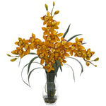 Nearly Natural Triple Orchid Cymbidium in Vase Artificial Arrangement