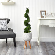 Nearly Natural T2191 4’ Cypress Spiral Topiary Artificial Tree in White Planter
