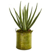 Nearly Natural 9057 20" Artificial Green Aloe Plant in Green Metal Planter