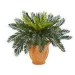Nearly Natural 6464 16" Artificial Green Cycas Plant in Terracotta Planter
