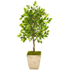 Nearly Natural 9947 39" Artificial Green Ficus Tree in Country White Planter