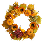 Nearly Natural W1259 22`` Autumn Pumpkin and Sunflower Artificial Fall Wreath