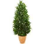 Nearly Natural 9366 4.5' Artificial Green Bay Leaf Cone Topiary Tree in Terra Cotta Planter, UV Resistant (Indoor/Outdoor)