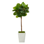 Nearly Natural T2239 4’ Fiddle Leaf Tree in White Metal Planter (Real Touch)