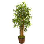 Nearly Natural 5826 4.5' Artificial Green Bamboo Tree in Coiled Rope Planter