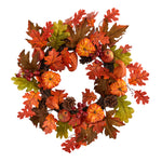 Nearly Natural W1221 20``Autumn Maple Leaf, Pumpkin Gourd, Artificial Fall Wreath