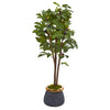 Nearly Natural 9686 46" Artificial Green Fig Tree in Planter with Brass Trimming