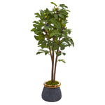 Nearly Natural 9686 46" Artificial Green Fig Tree in Planter with Brass Trimming