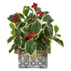 Nearly Natural 8830 12" Artificial Green Real Touch Variegated Holly Leaf Plant in Hanging Floral Design House Planter 