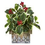Nearly Natural 8830 12" Artificial Green Real Touch Variegated Holly Leaf Plant in Hanging Floral Design House Planter