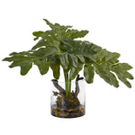 Nearly Natural 6917 14" Artificial Green Philodendron Arrangement with Vase
