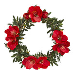 Nearly Natural 21`` Olive with Amaryllis Artificial Wreath