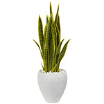 Nearly Natural 9430 33" Artificial Green Sansevieria Plant in White Planter