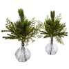 Nearly Natural 4546-S2 17" Artificial Green Mixed Pine in Glass Vase