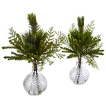 Nearly Natural 4546-S2 17" Artificial Green Mixed Pine in Glass Vase