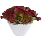 Nearly Natural P1296 13" Artificial Maroon Succulent Plant in White Bowl