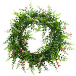 Nearly Natural 4542 18" Artificial Green Floral & Fern Double Ring Wreath with Twig Base