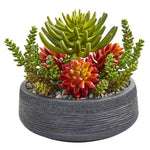 Nearly Natural 8477 12" Artificial Green & Orange Succulent Garden Plant in Bowl