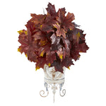 Nearly Natural 20`` Autumn Maple Leaf Artificial Plant in Metal Planter