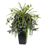 Nearly Natural 6326 30" Artificial Green Wandering Jew & Spider Plant in Black Planter