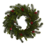 Nearly Natural 4594 24" Artificial Green Pine & Berry Wreath