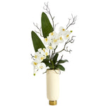 Nearly Natural 3` Phalaenopsis Orchid Artificial Arrangement in Cream Vase with Gold Base