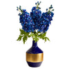 Nearly Natural A1495 23” Delphinium Artificial Arrangement in Blue and Gold Designer Vases