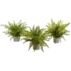 Nearly Natural 4222-S3 14" Artificial Green Assorted Ferns Plant with Planter, Set of 3