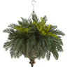 Nearly Natural 8802 25" Artificial Green Cycas Plant in Metal Hanging Bowl