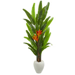 Nearly Natural 9210 6.5' Artificial Green Heliconia Plant in White Planter