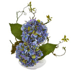 Nearly Natural 13`` Hydrangea Artificial Arrangement in White Vase